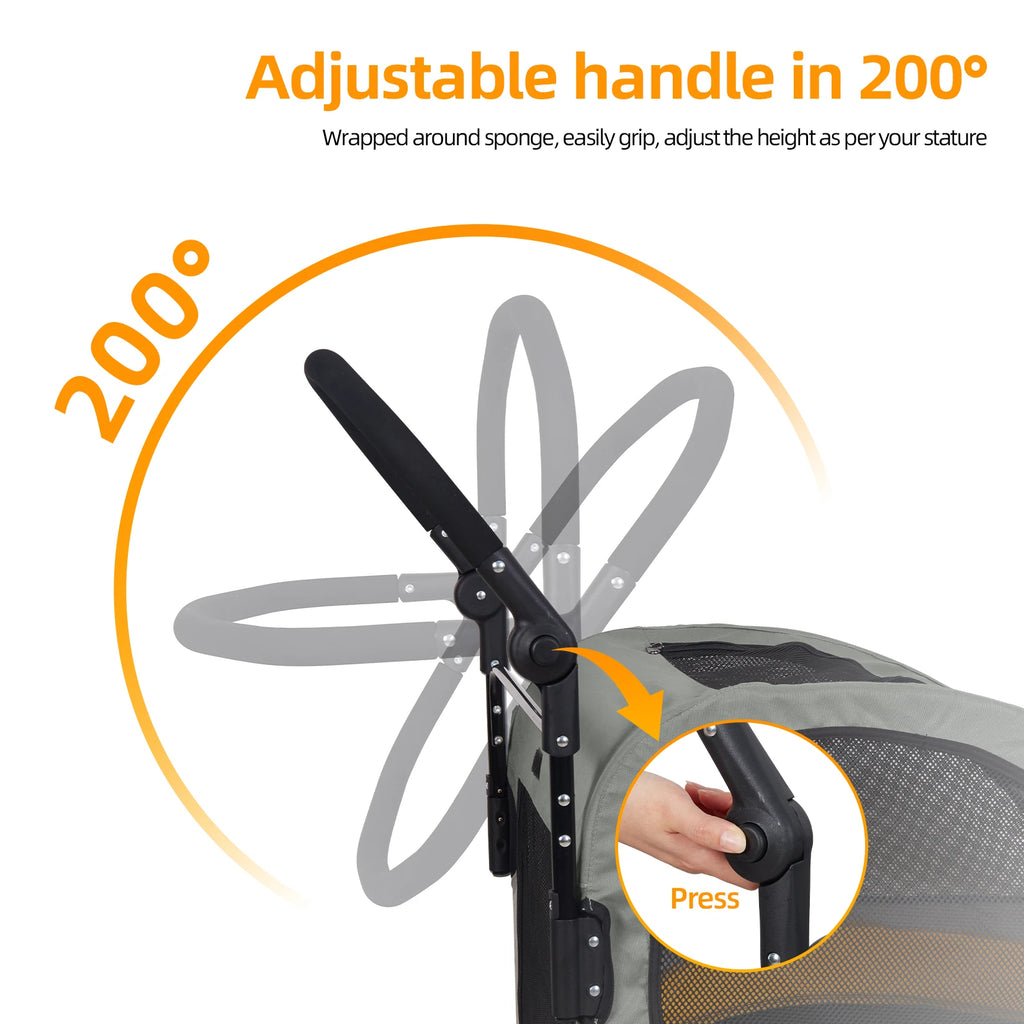 Portable Pet Stroller, 4 Wheels, Foldable, Breathable Carrier