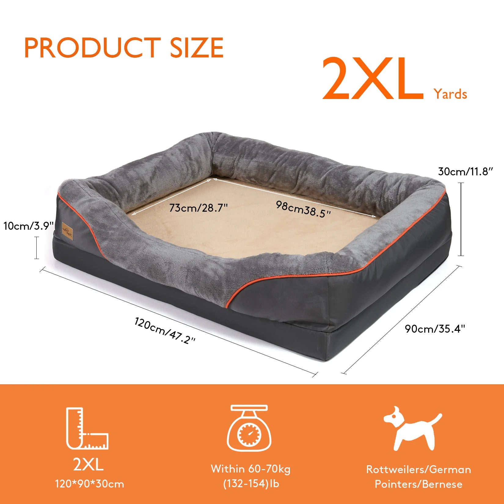 Jumbo Orthopedic Dog Bed, Memory Foam, Waterproof, Removable Cover