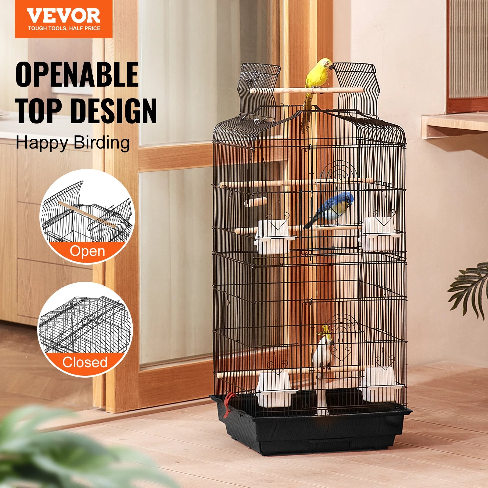 Open Top Bird Cage, Swing and Perch