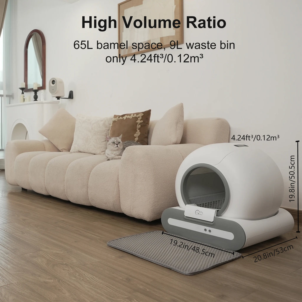 65L Self-Cleaning Litter Box, App Control, With Mat And Trash Bags