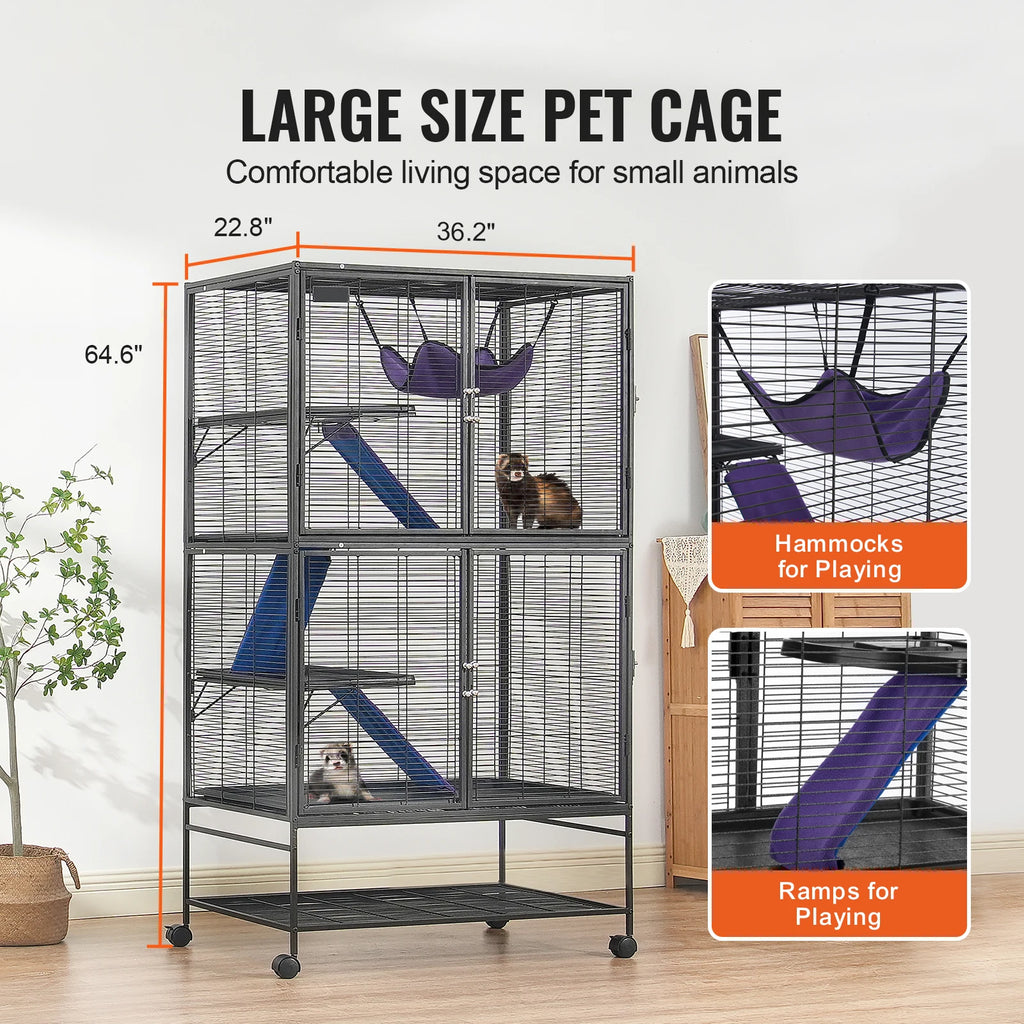 64.6" Rolling Metal Cage For Small Pets