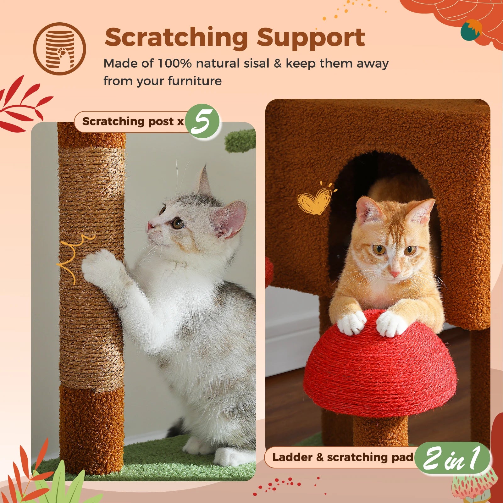 Cat Tree, Adjustable Height with Hammock and Scratching Post