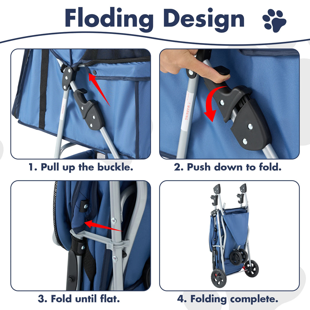 3 Wheel Foldable Pet Stroller For Small Dogs & Cats