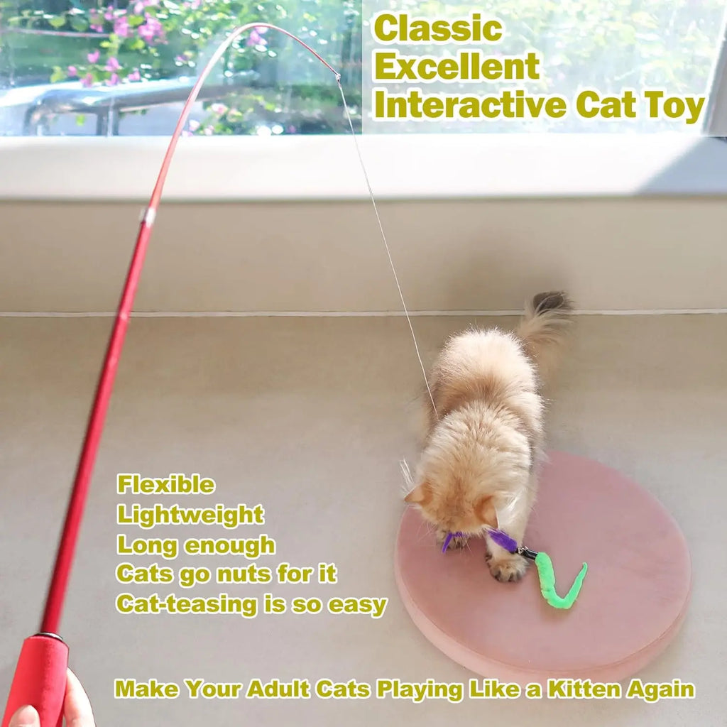 Cat Toys, Interactive, 2PCS, Retractable Wand Toy,  9PCS Feather Refills