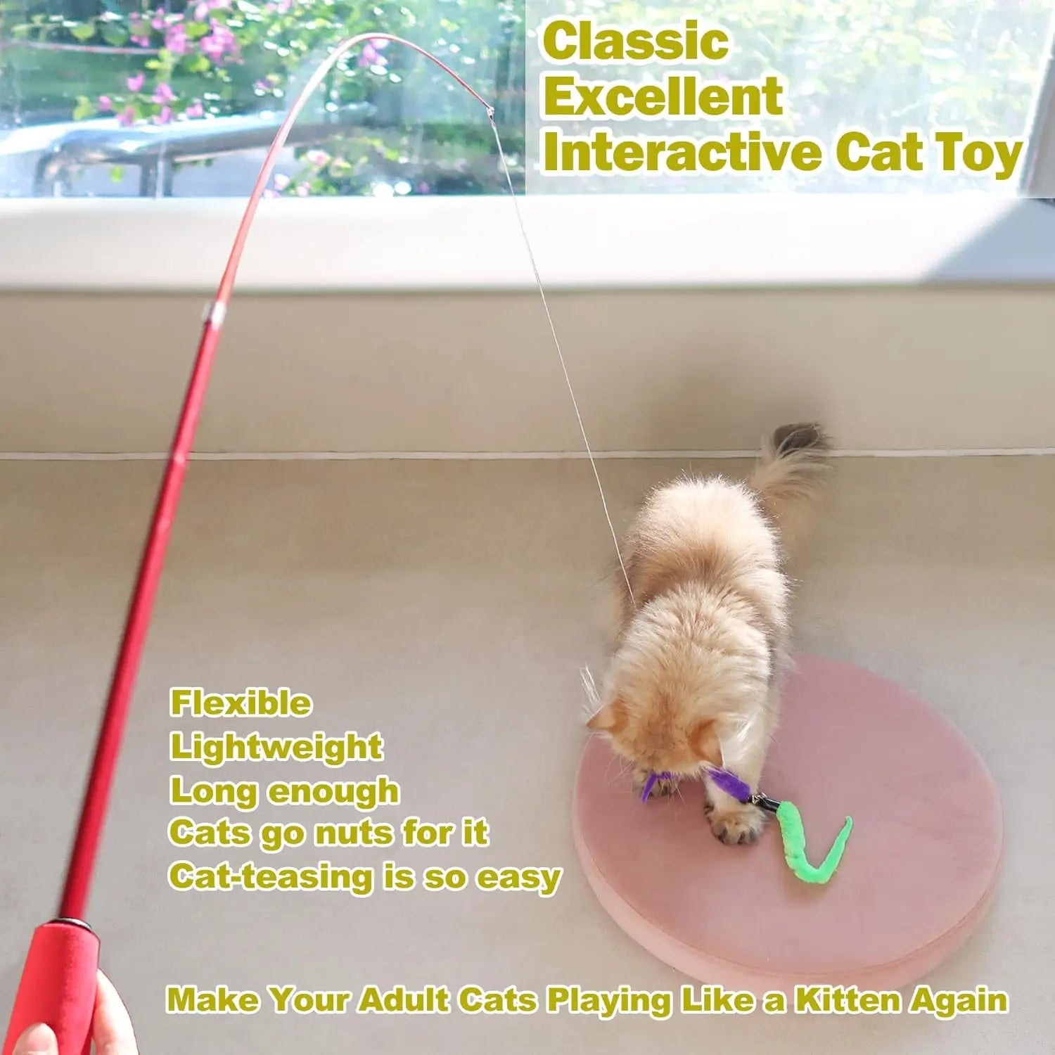 Cat Toys, Interactive, 2PCS, Retractable Wand Toy,  9PCS Feather Refills
