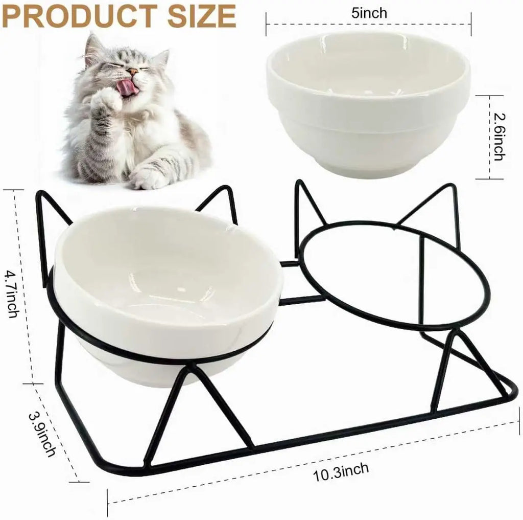 Elevated Tilted Cat Bowls for Indoor Cats，Raised Ceramic Cat Bowl Elevated 15°,Pet Feeding Bowls for Food and Water Anti Vomitin