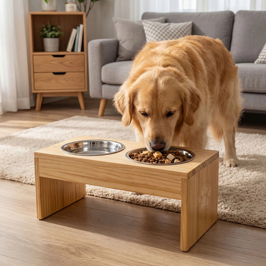 Double Bowls, Raised, For Medium-Large Dogs, Stainless Steel