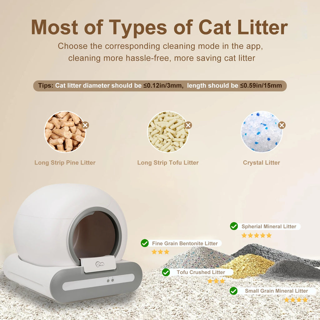 65L Self-Cleaning Litter Box, App Control, With Mat And Trash Bags