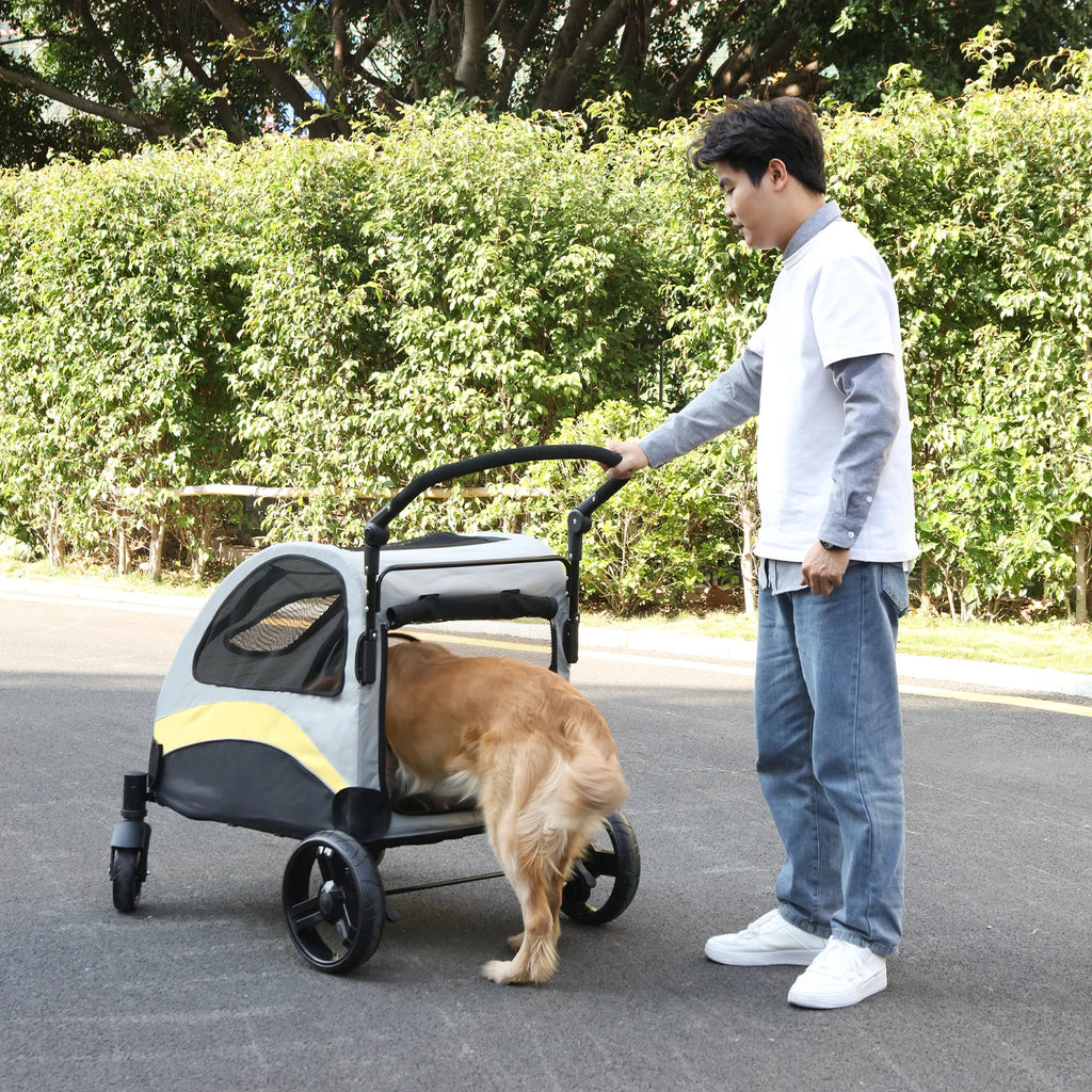 Portable Pet Stroller, 4 Wheels, Foldable, Breathable Carrier