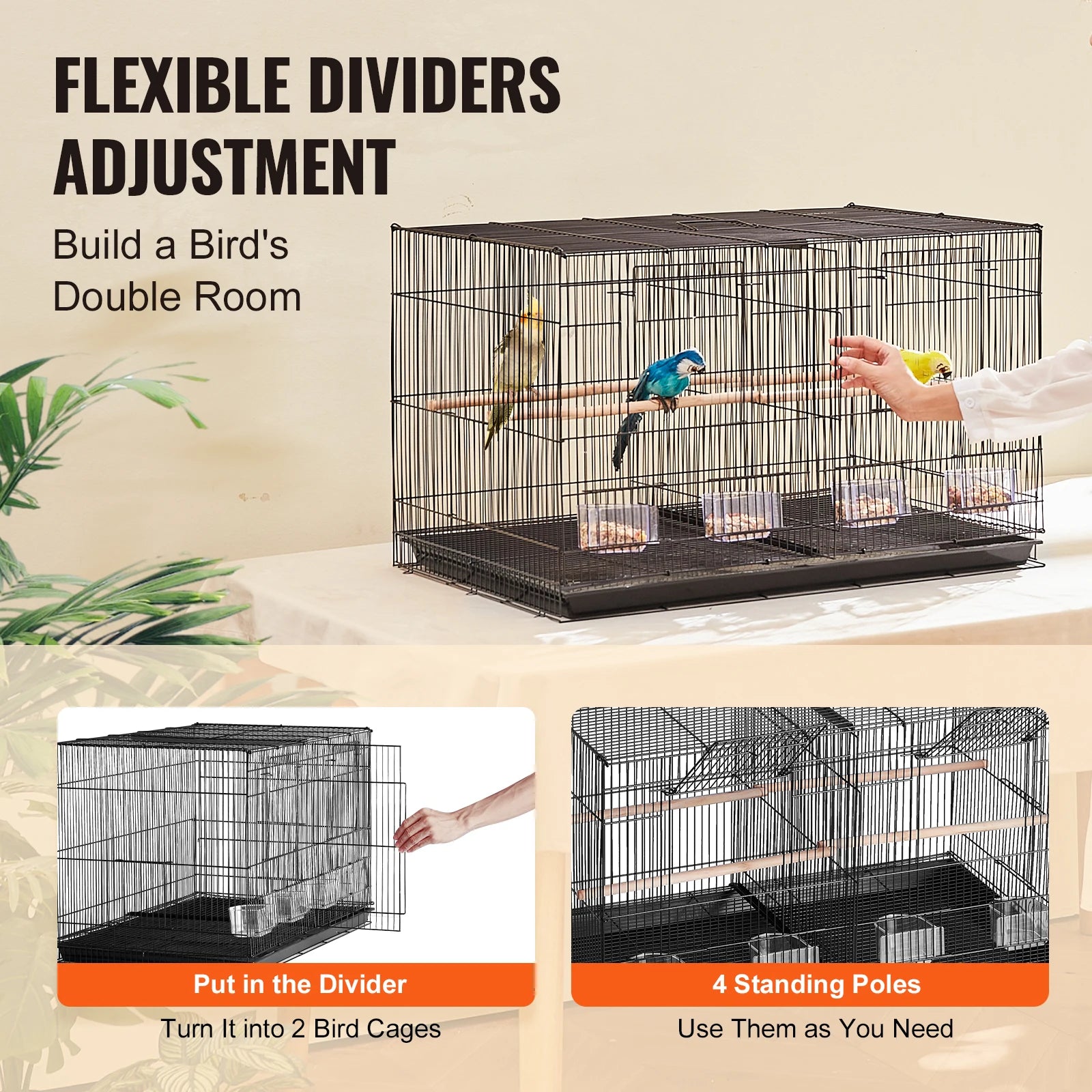 30" Bird Cage, Divided, Birds, Travel, Handle, Perches