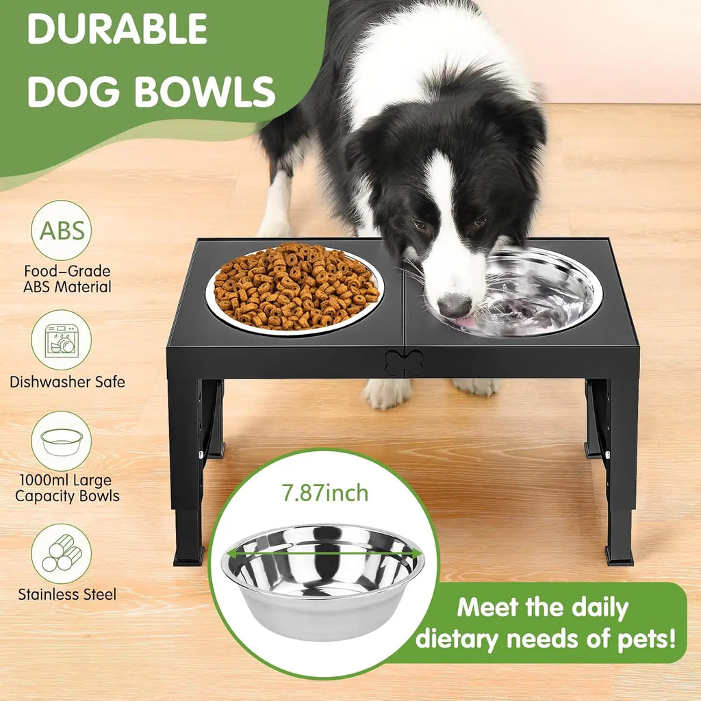 Elevated Dog Bowls Large Breed Raised Dogs Bowl Stand Large/Medium Sized Dog Stainless Steel Food Water Bowl Stands 5 Heights Ad