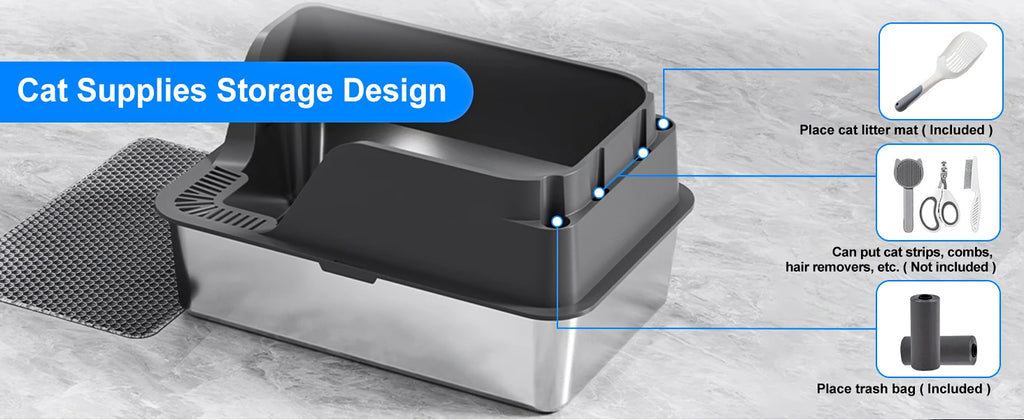 Stainless Steel Cat Litter Box, Splash-Proof & Leak-Proof