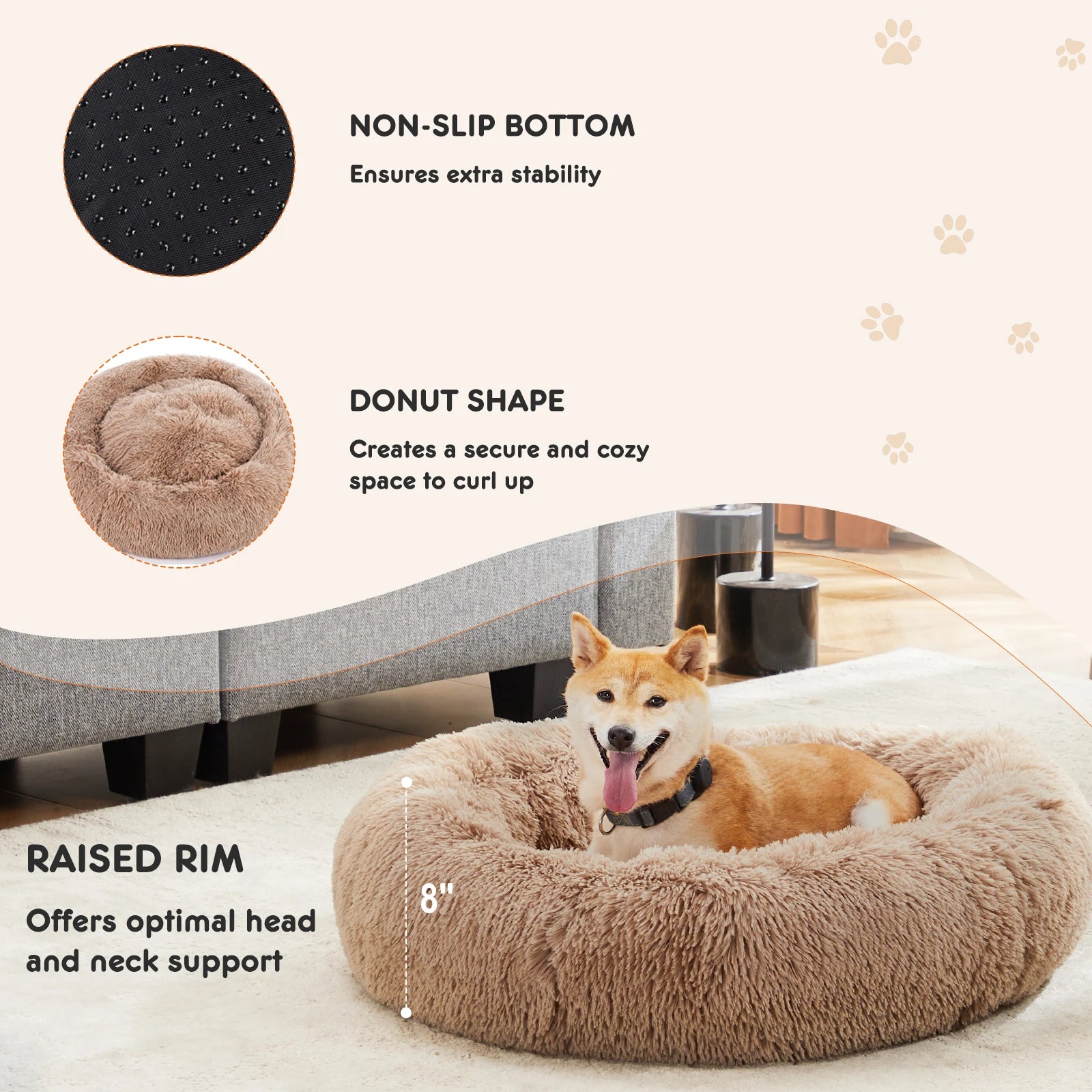 Calming Dog Bed, Medium to Large Dogs, Washable, Anti-Slip