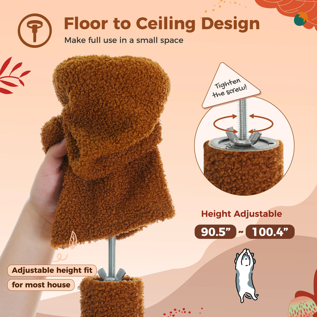 Cat Tree, Adjustable Height with Hammock and Scratching Post