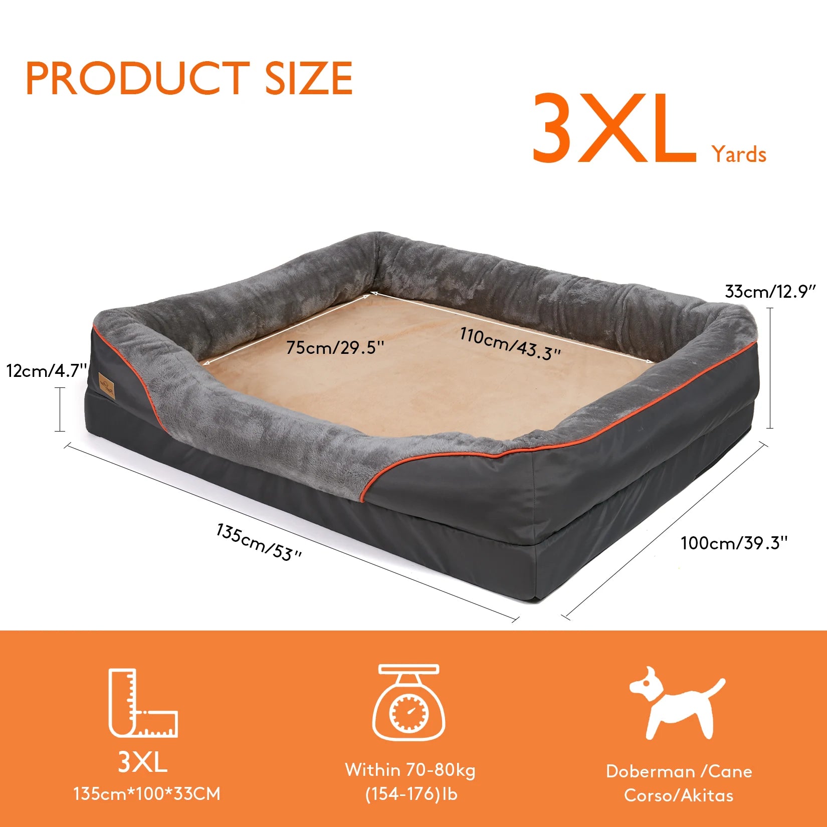 Jumbo Orthopedic Dog Bed, Memory Foam, Waterproof, Removable Cover