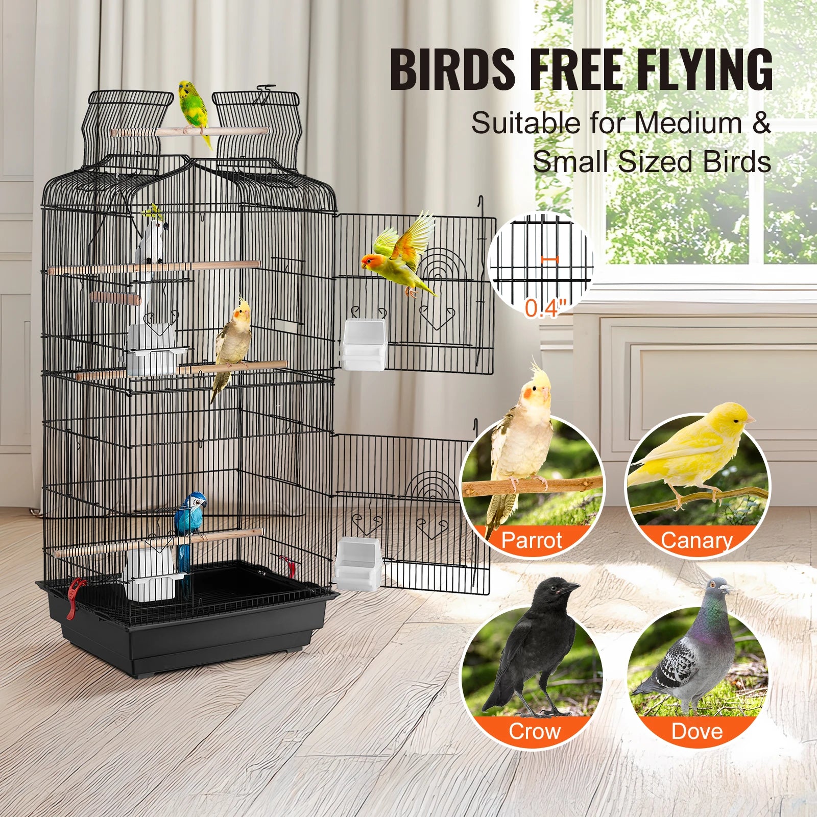 Open Top Bird Cage, Swing and Perch