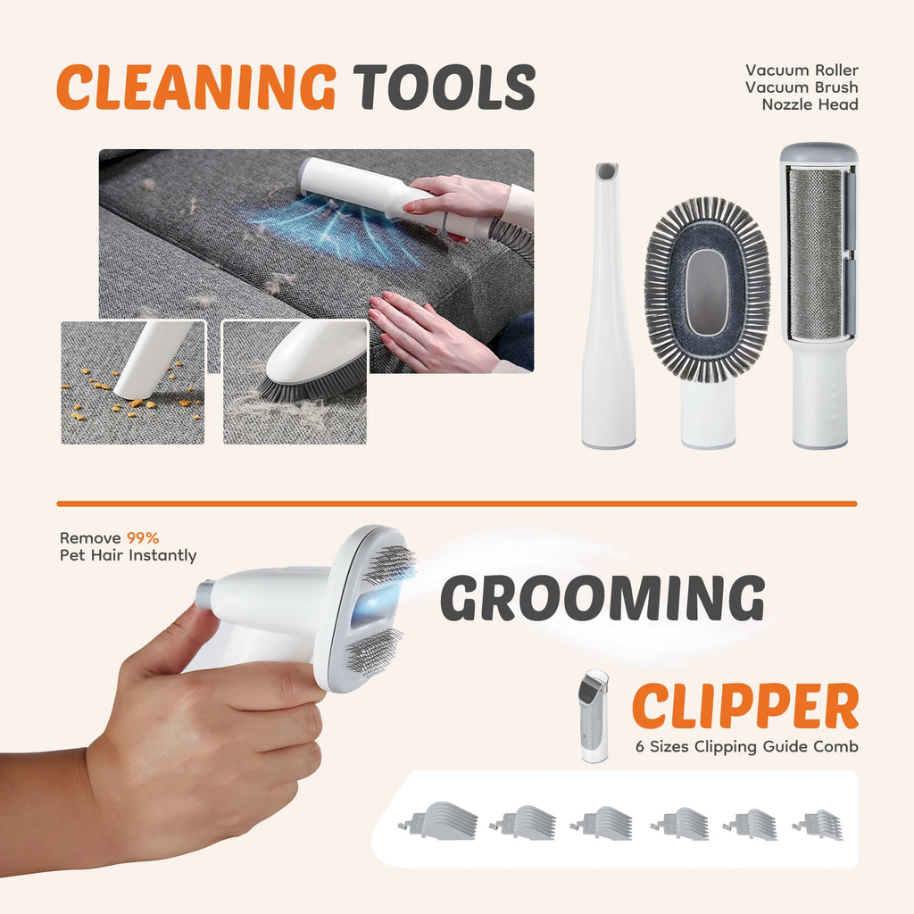 2.5L Pet Grooming Vacuum, 3 Modes, 5 Tools, Cordless