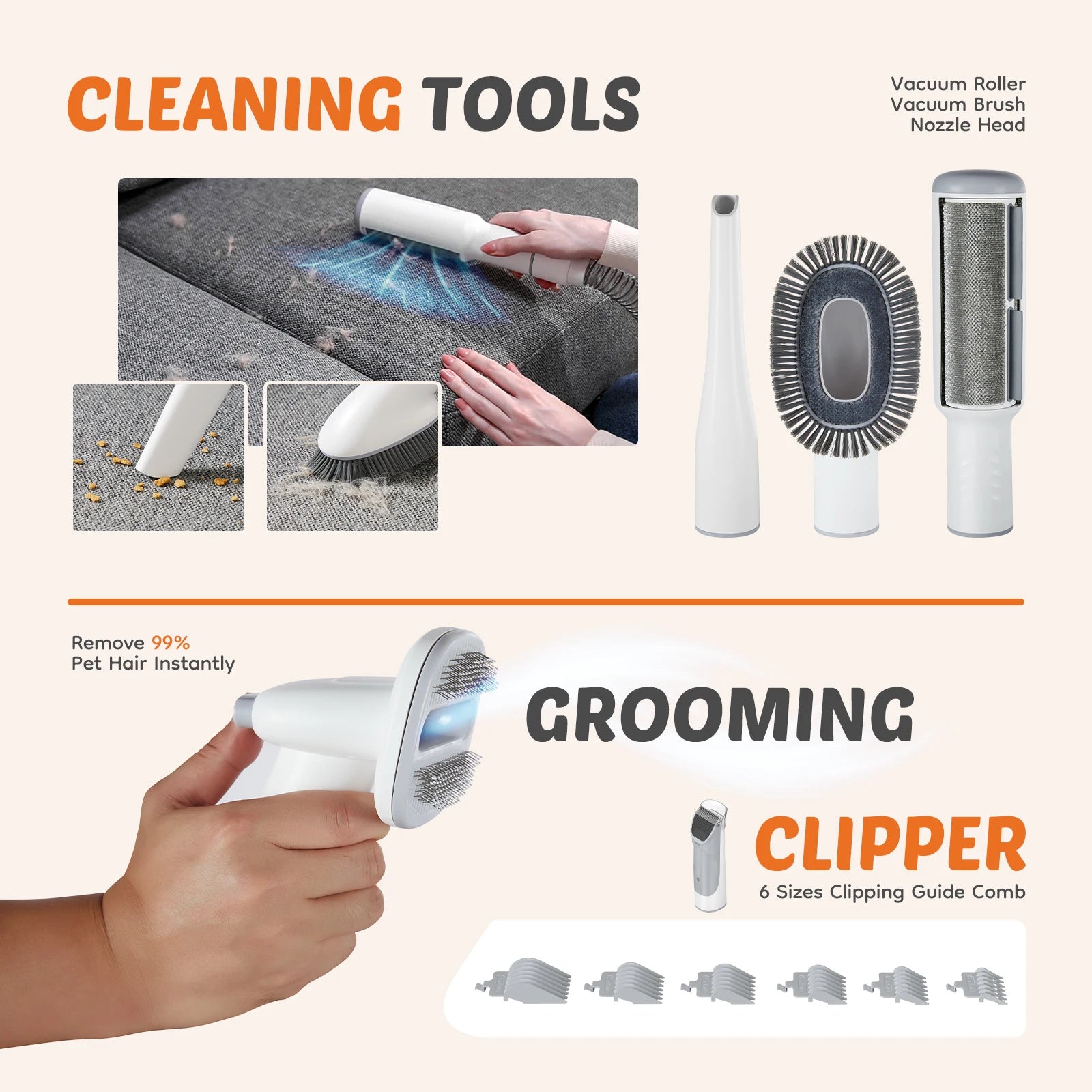 2.5L Pet Grooming Vacuum, 3 Modes, 5 Tools, Cordless