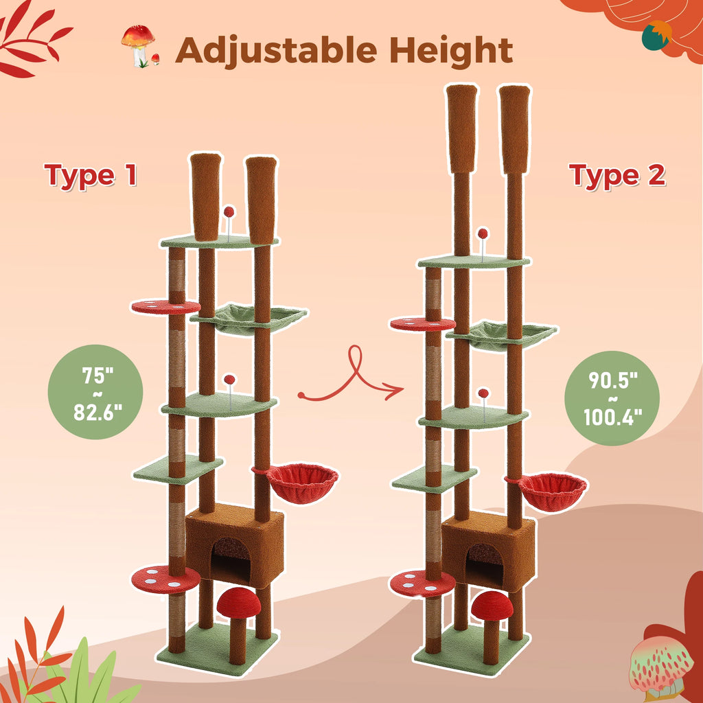 Cat Tree, Adjustable Height with Hammock and Scratching Post
