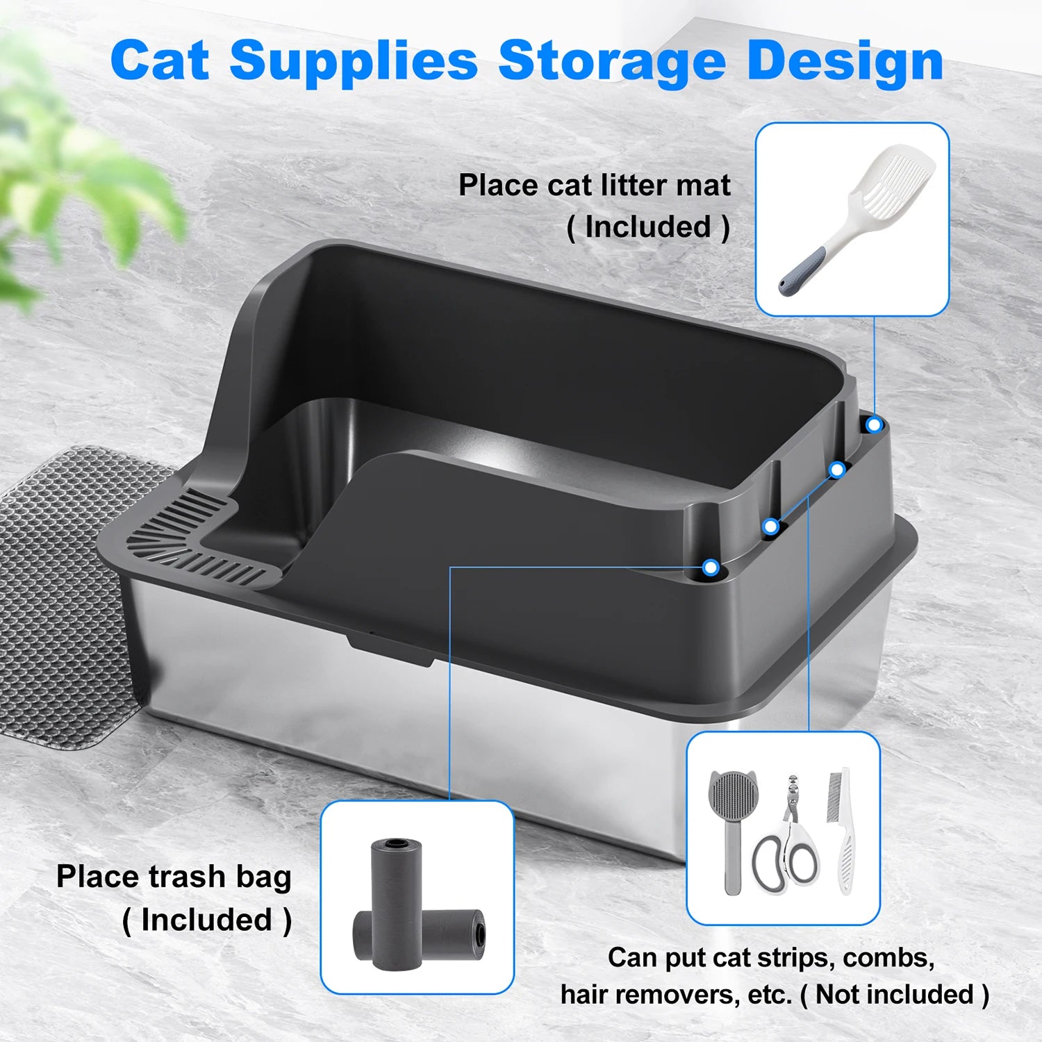 Stainless Steel Cat Litter Box, Splash-Proof & Leak-Proof