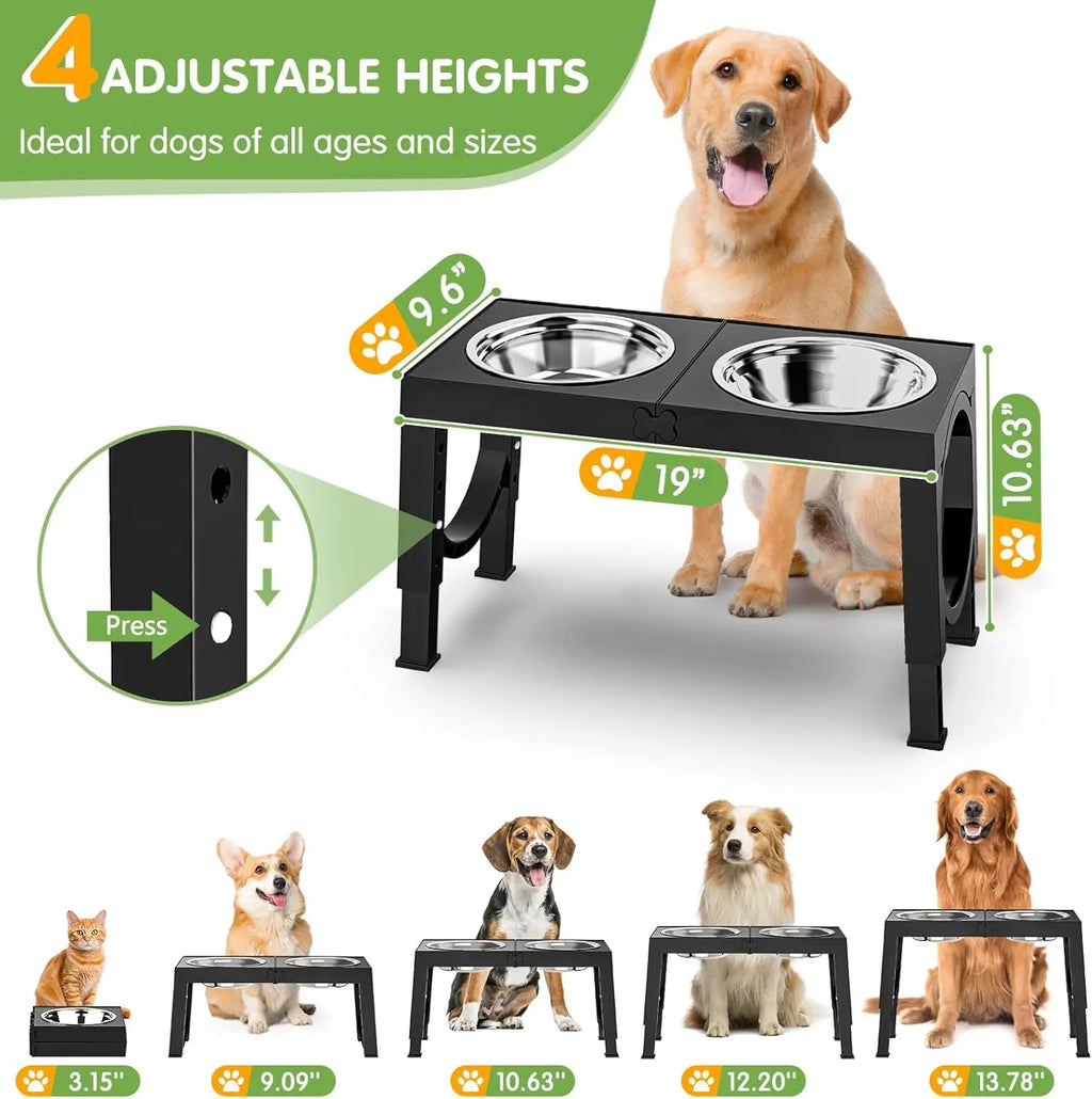 Elevated Dog Bowls Large Breed Raised Dogs Bowl Stand Large/Medium Sized Dog Stainless Steel Food Water Bowl Stands 5 Heights Ad