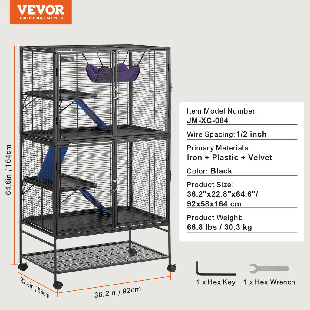64.6" Rolling Metal Cage For Small Pets
