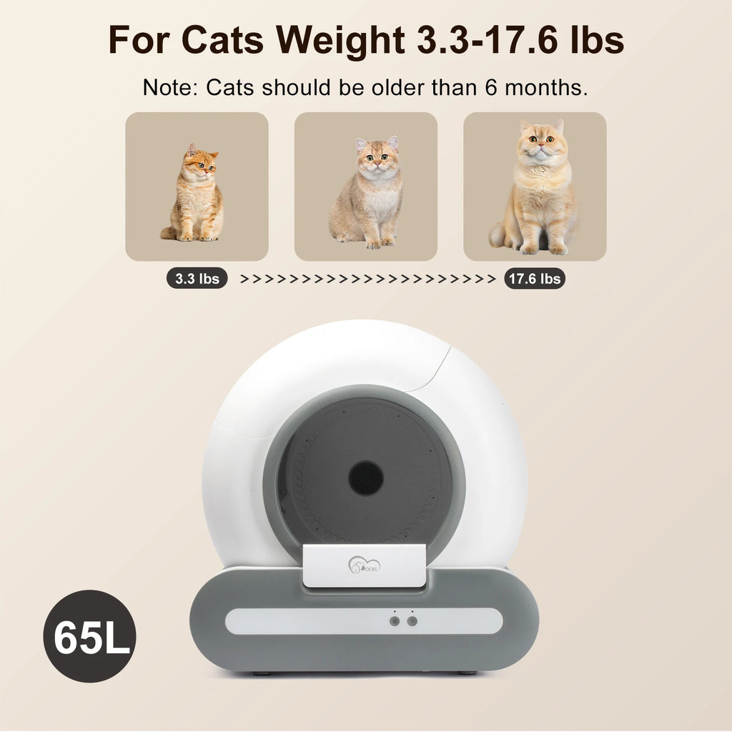 65L Self-Cleaning Litter Box, App Control, With Mat And Trash Bags