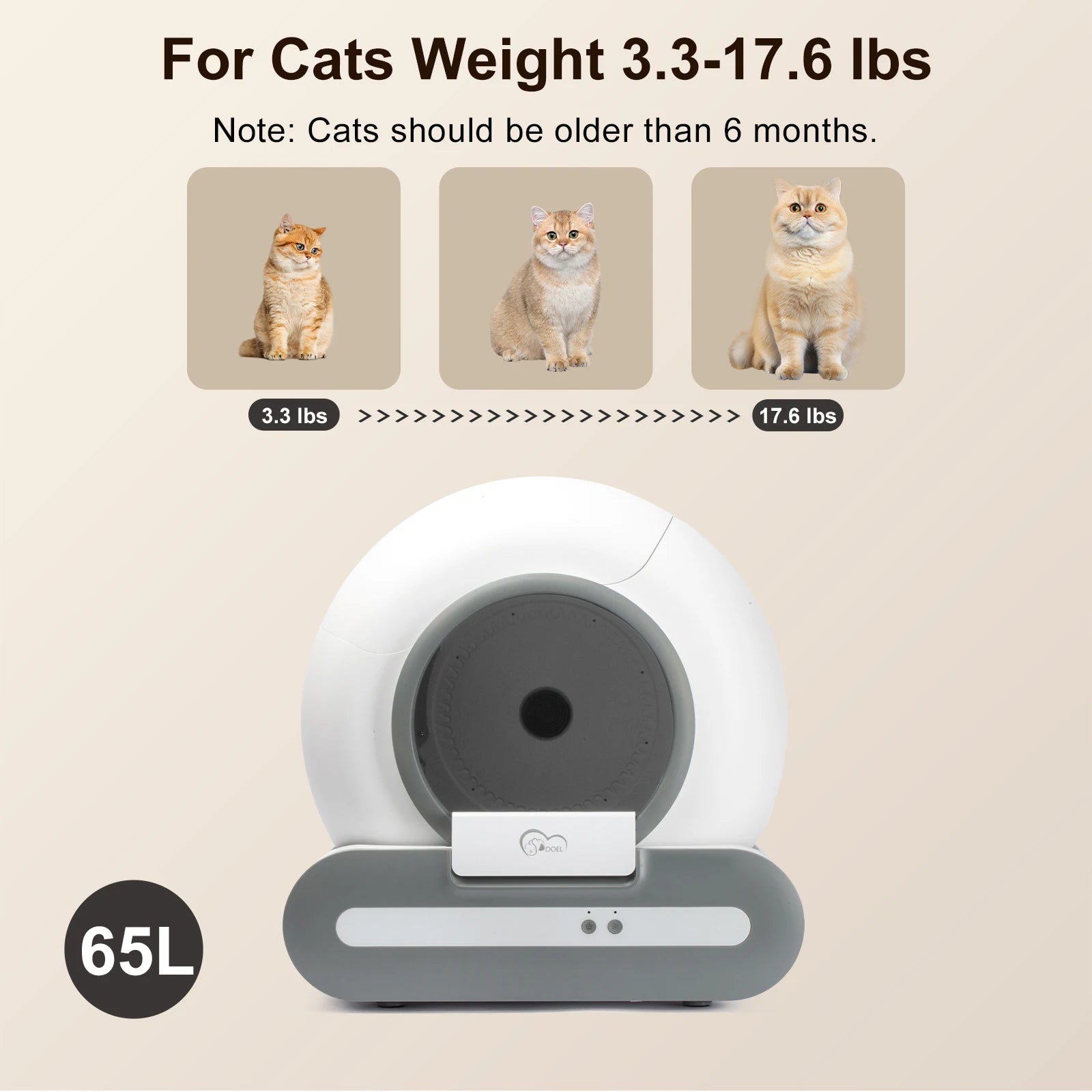 65L Self-Cleaning Litter Box, App Control, With Mat And Trash Bags