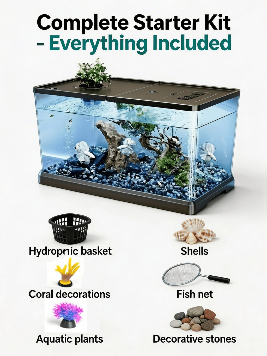 Large Aquarium With Lid, Spill-Proof, For Fish, Turtle, Aquatic Plants