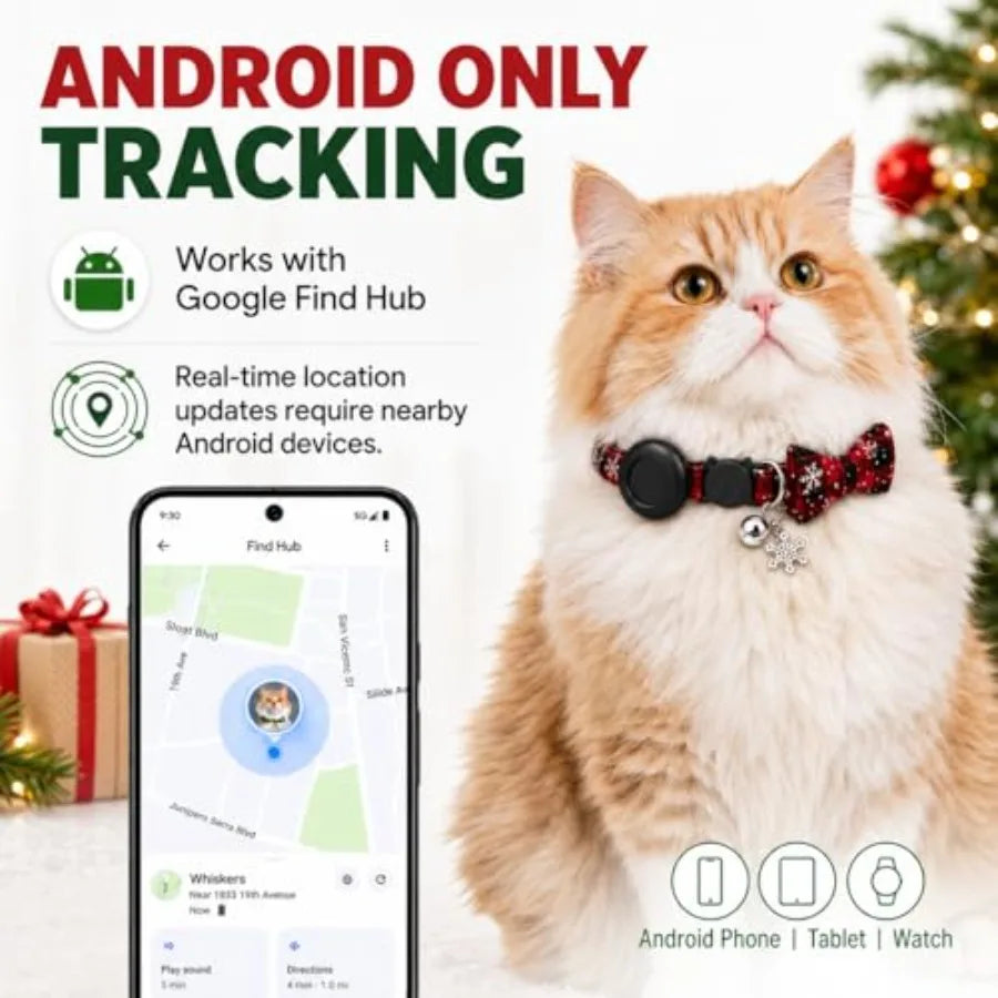 Android Cat Tracker GPS Collar, No Subscription, Waterproof