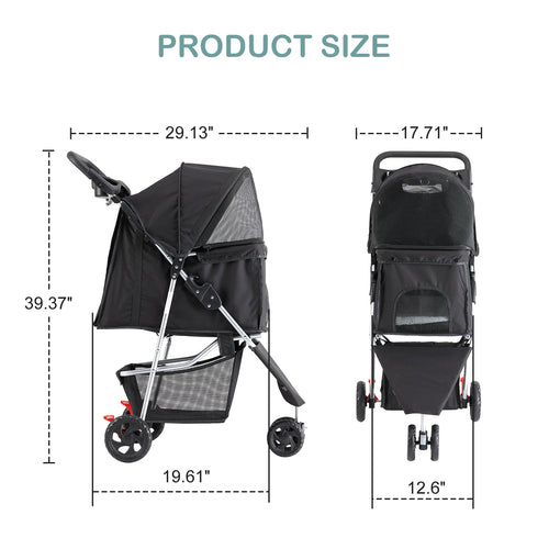 3 Wheel Foldable Pet Stroller For Small Dogs & Cats