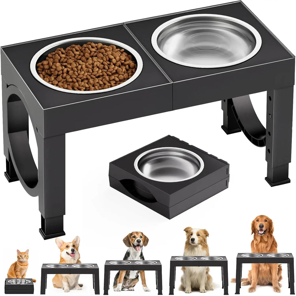 Elevated Dog Bowls Large Breed Raised Dogs Bowl Stand Large/Medium Sized Dog Stainless Steel Food Water Bowl Stands 5 Heights Ad