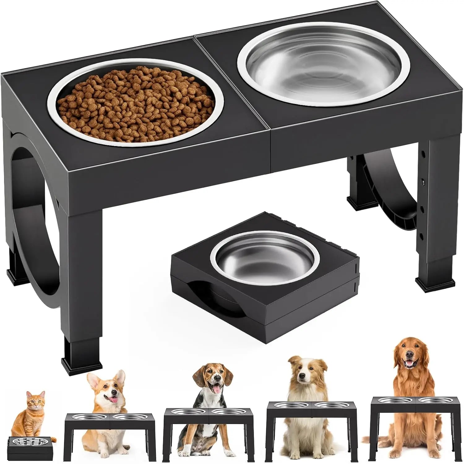 Elevated Dog Bowls Large Breed Raised Dogs Bowl Stand Large/Medium Sized Dog Stainless Steel Food Water Bowl Stands 5 Heights Ad