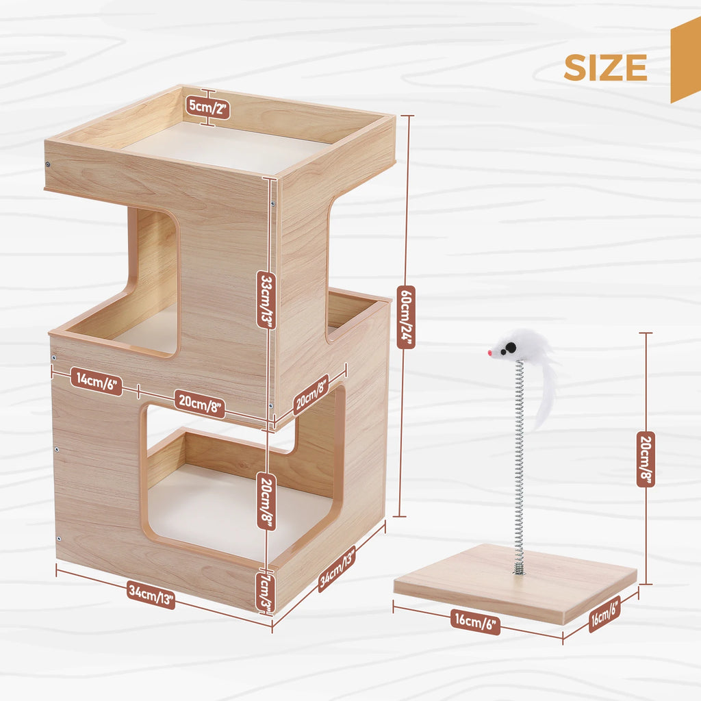 Wood Cat Condo With Soft Mats, Scratch Pad
