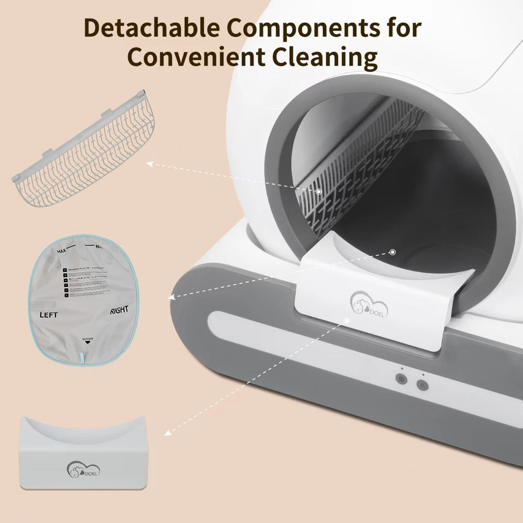 65L Self-Cleaning Litter Box, App Control, With Mat And Trash Bags