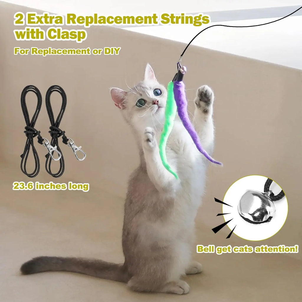 Cat Toys, Interactive, 2PCS, Retractable Wand Toy,  9PCS Feather Refills