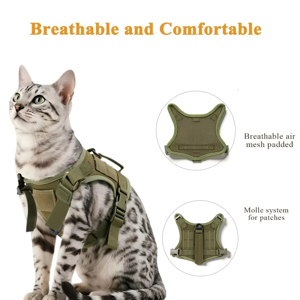 Tactical Cat Harness/Vest Leash Set, Adjustable, Escape Proof, Handle