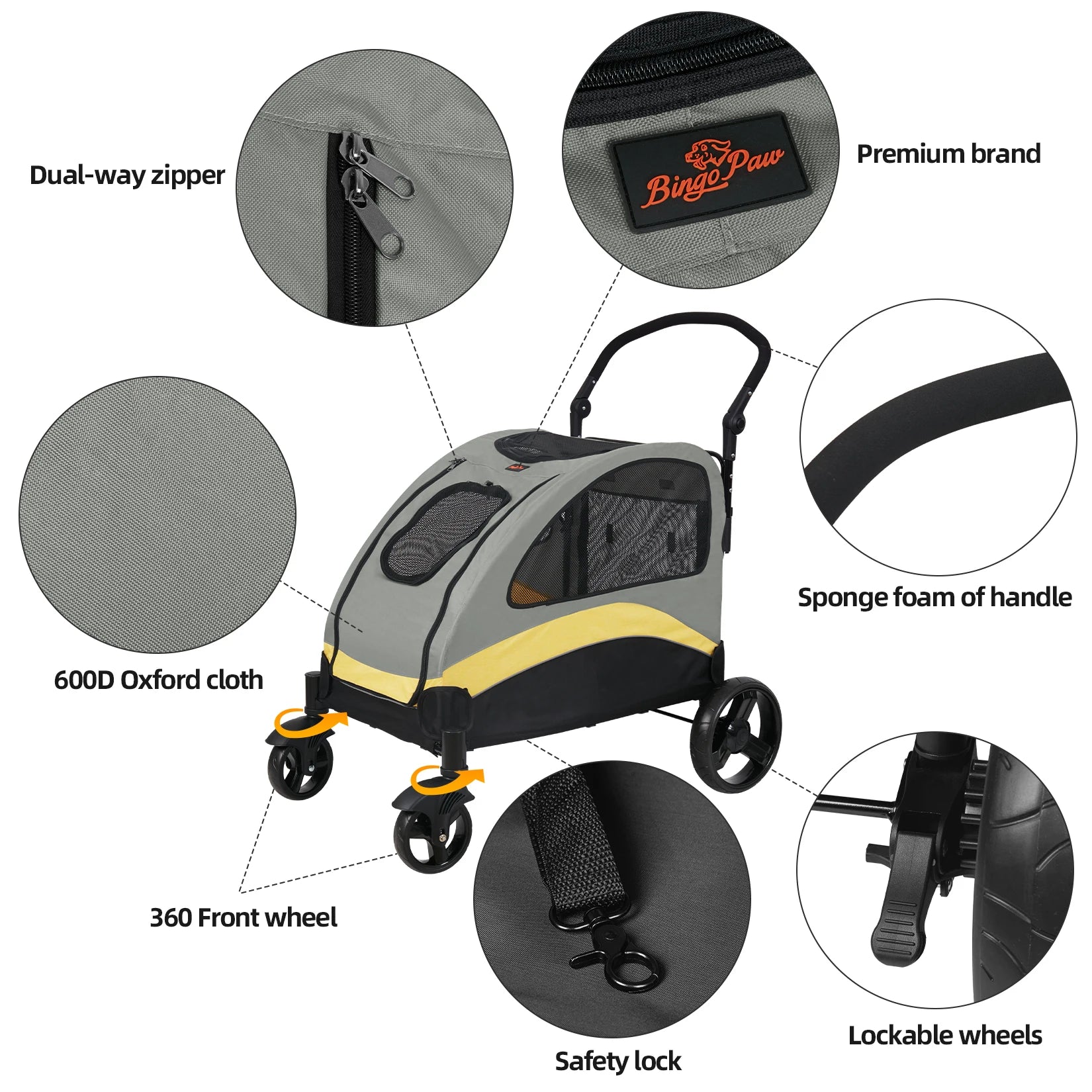 Portable Pet Stroller, 4 Wheels, Foldable, Breathable Carrier