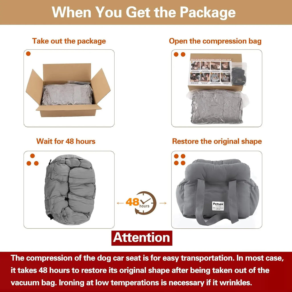 Dog Car Seat for Small Dogs, Portable Puppy Car Seat of Easy Installation, Fashionable Pet Carrier Bag with Large Pockets, Machine Washable Dog Booster Seat (Striped Khaki)