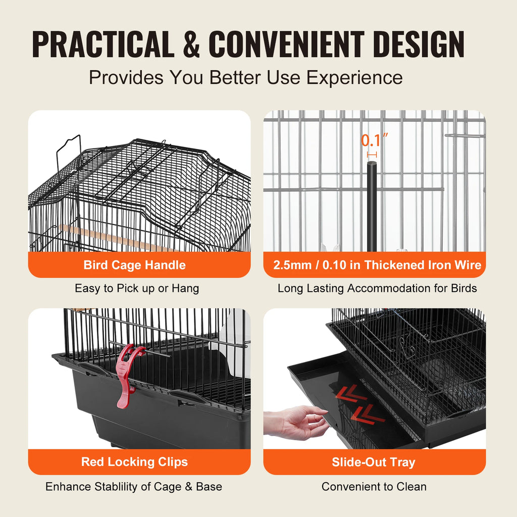 Open Top Bird Cage, Swing and Perch