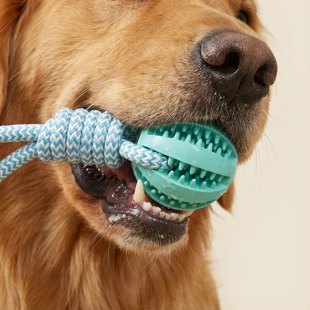 Cotton Rope & Rubber Dog Chew Ball, Treat Dispenser, Durable, Teething