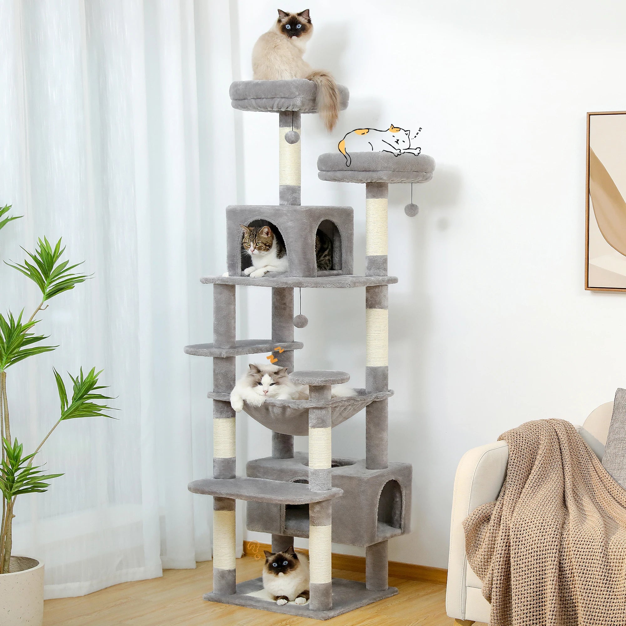Large Cat Tree, Indoor, Scratching Posts, Perches, And Toys