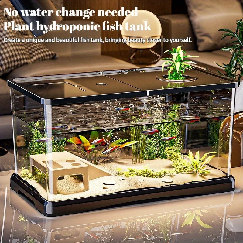Large Aquarium With Lid, Spill-Proof, For Fish, Turtle, Aquatic Plants