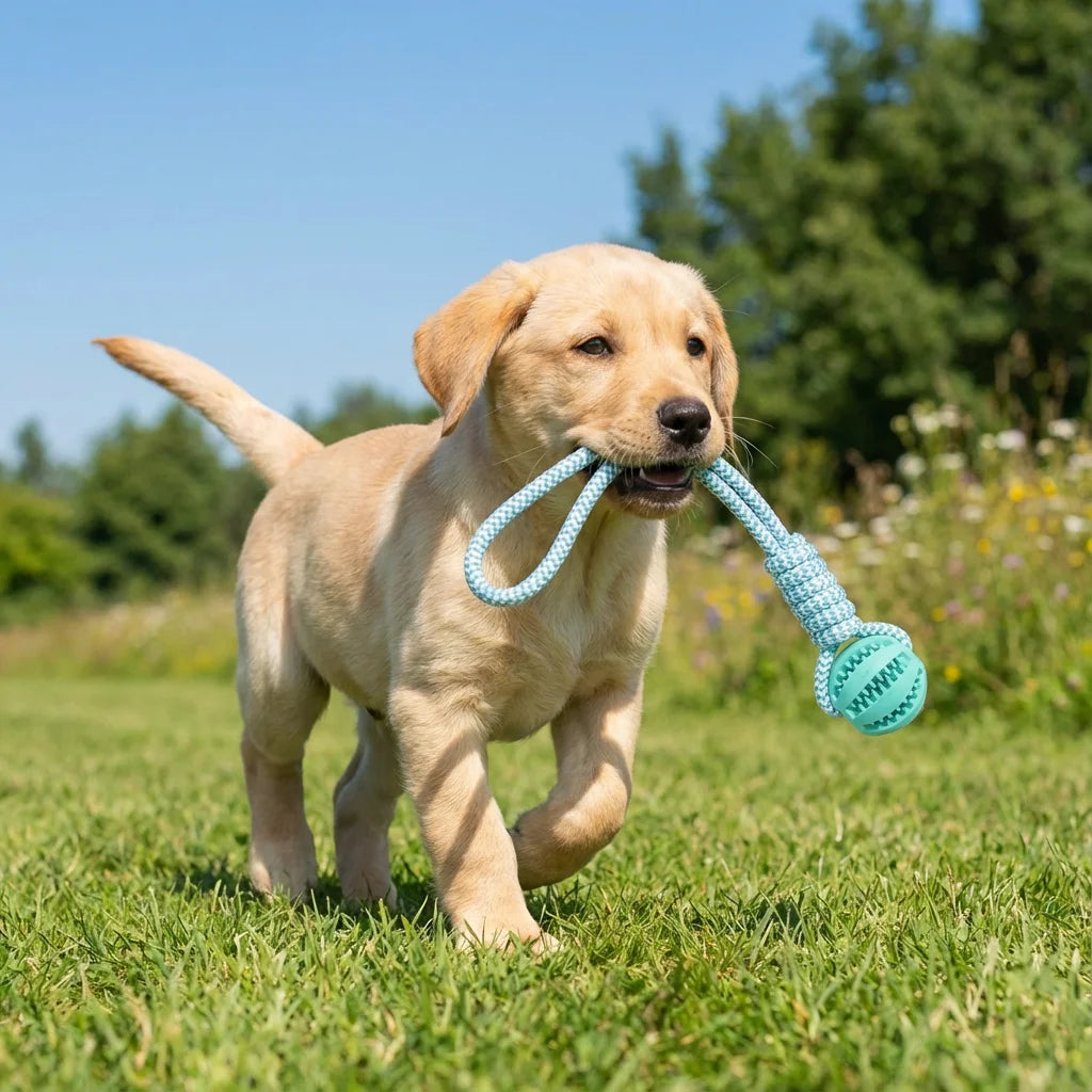 Cotton Rope & Rubber Dog Chew Ball, Treat Dispenser, Durable, Teething