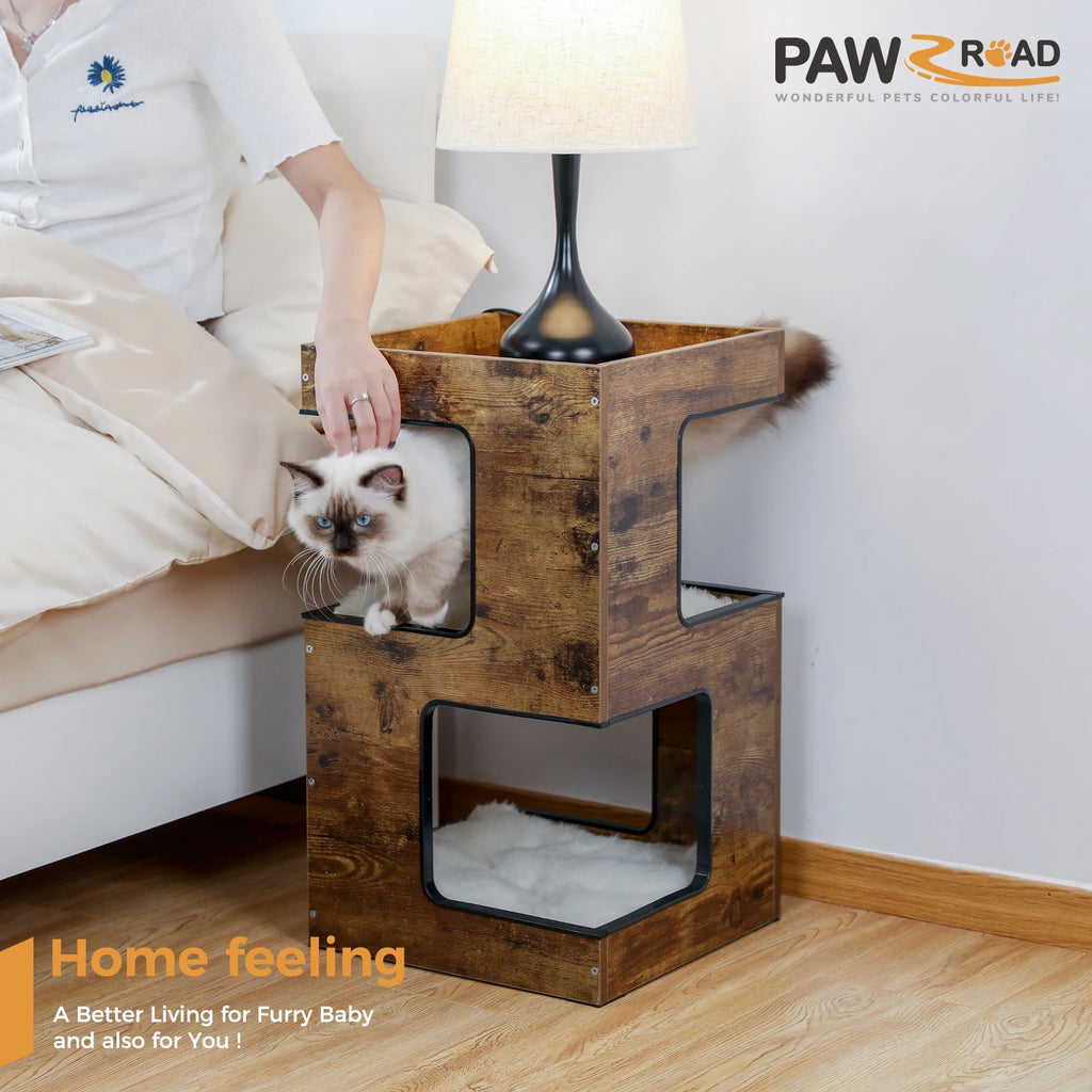 Wood Cat Condo With Soft Mats, Scratch Pad