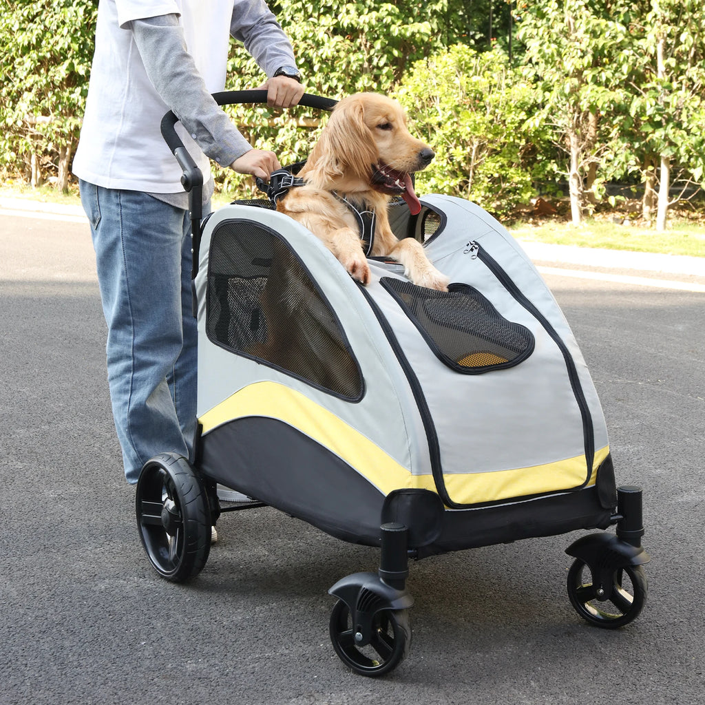 Portable Pet Stroller, 4 Wheels, Foldable, Breathable Carrier