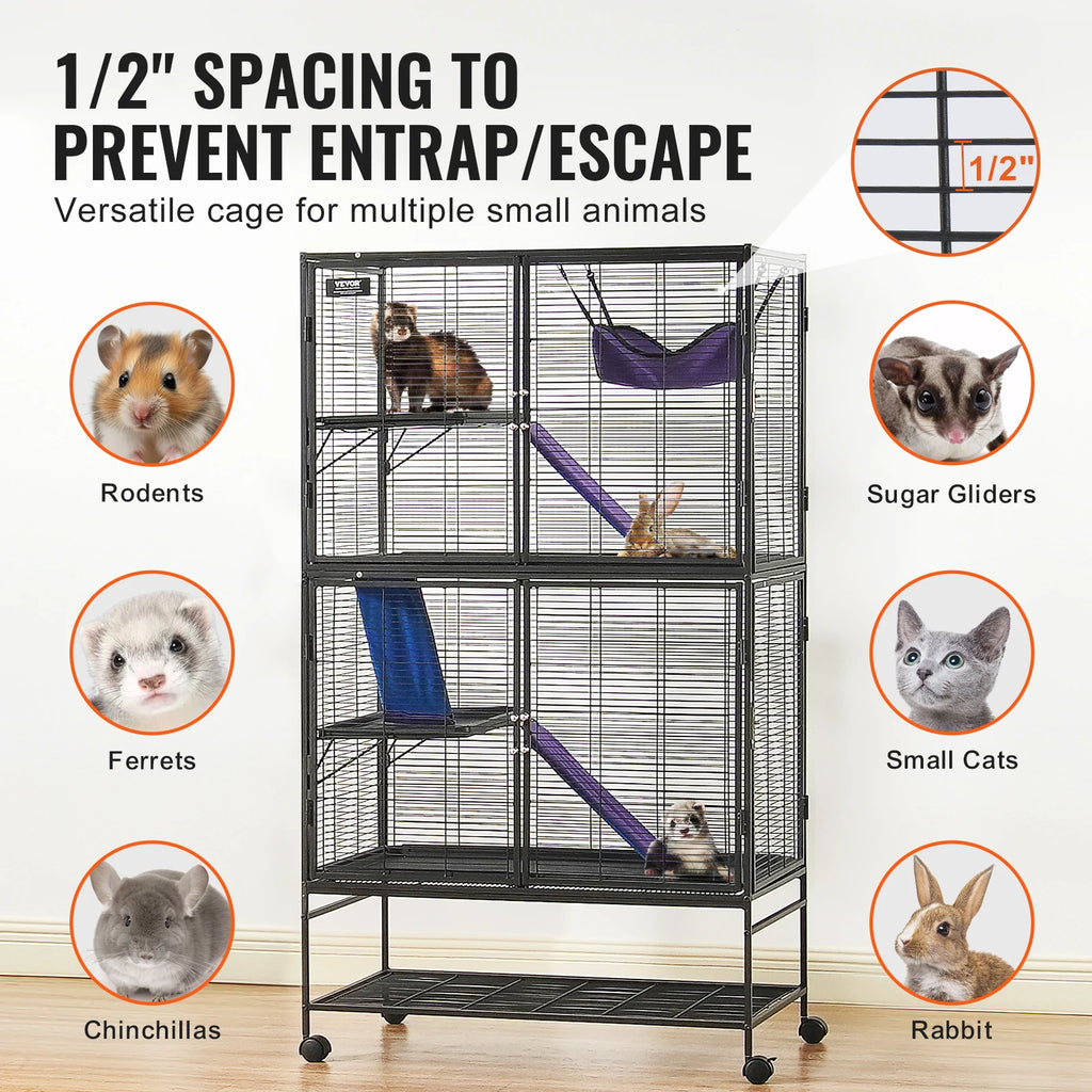 64.6" Rolling Metal Cage For Small Pets
