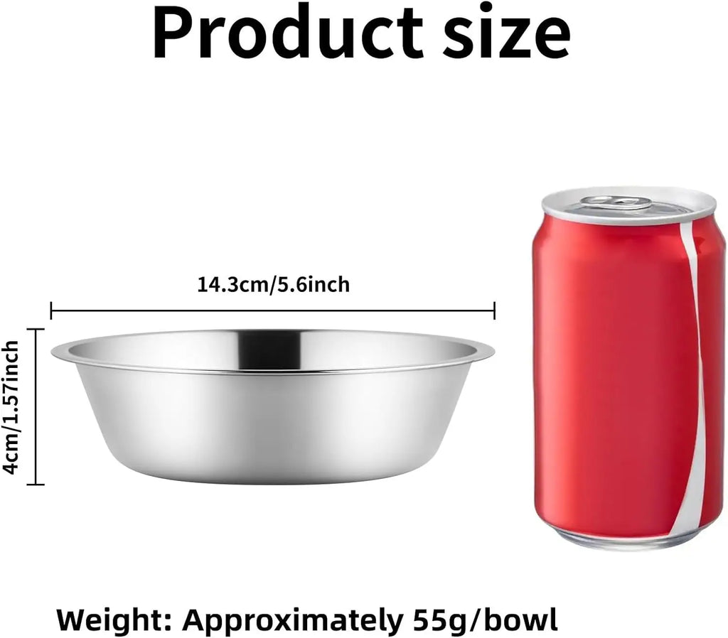 6PCS Stainless Steel Cat Bowls Dishes, 5.6” Metal Shallow Wide Whisker Friendly Cat Food Water Feeding Bowl, Kitten Plates, Basi
