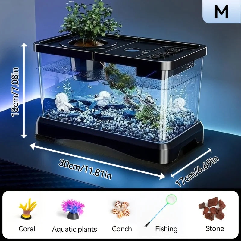 Large Aquarium With Lid, Spill-Proof, For Fish, Turtle, Aquatic Plants