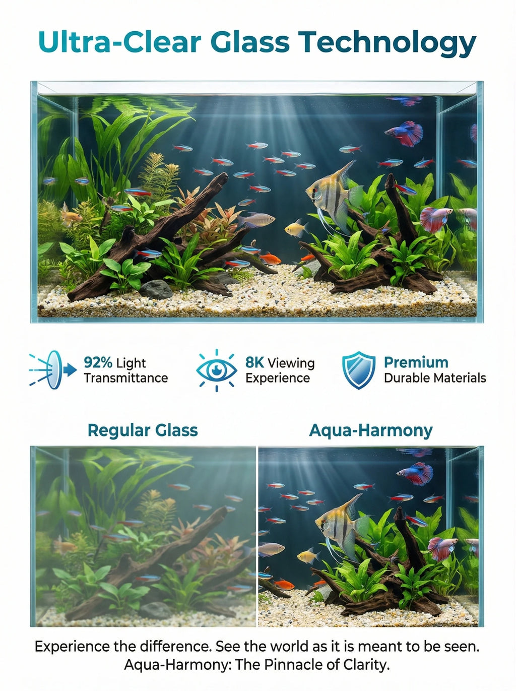 Large Aquarium With Lid, Spill-Proof, For Fish, Turtle, Aquatic Plants